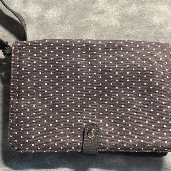 Thirty-One Double-Up Crossbody Bag - City Charcoal Swiss Dot - EUC - Picture 2 of 10